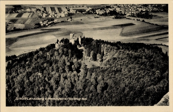 Postcard Landsberg im Saalekreis, castle, from the aerial photograph, forests, fields