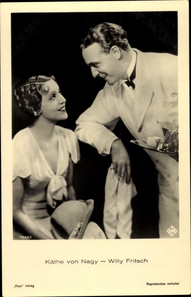 Ak Schauspieler Willy Fritsch und Käthe von Nagy, Portrait, Ufa Film, Ross Verlag 7569 1
