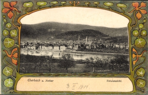 Passepartout Postcard Eberbach am Neckar Odenwald Baden, general view
