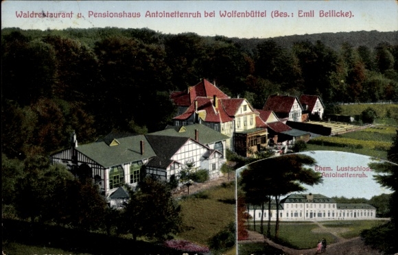 Ak Wolfenbüttel in Niedersachsen, Waldrestaurant, Pensionshaus Antoinettenruh, Chem. Lustschloss