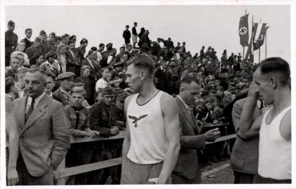 Photo Postcard sports festival, run, grandstand, spectators, athletes