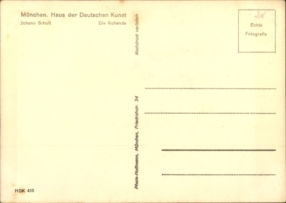 Artist Postcard Schult, Johann, The Resting, Female Nude, HDK 410
