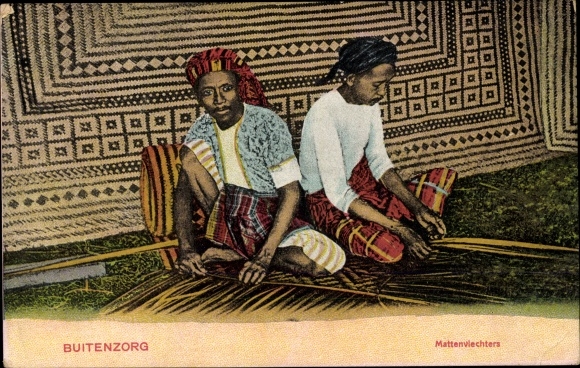 Postcard Buitenzorg Bogor Java Indonesia, mat weaver
