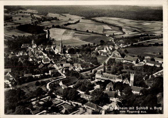 Ak Bödigheim Buchen in het Odenwald Baden, luchtfoto, kasteel, fort