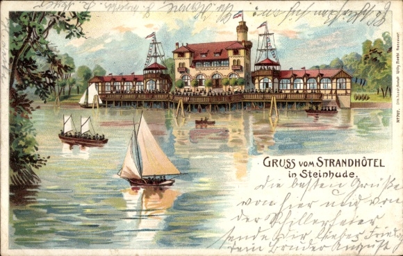 Chromo-Litho Steinhude Wunstorf in Lower Saxony, beach hotel on Lake Steinhude