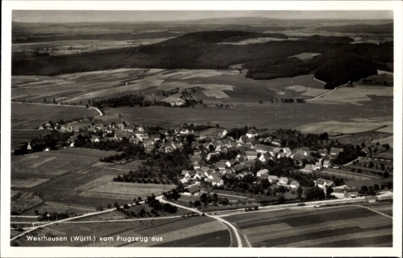 Postcard Westhausen in Württemberg, aerial photograph