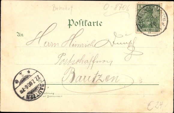 Litho Neugersdorf in der Lausitz, Schule, Gasthof zur Wachtschenke, Kirche, Bahnhof