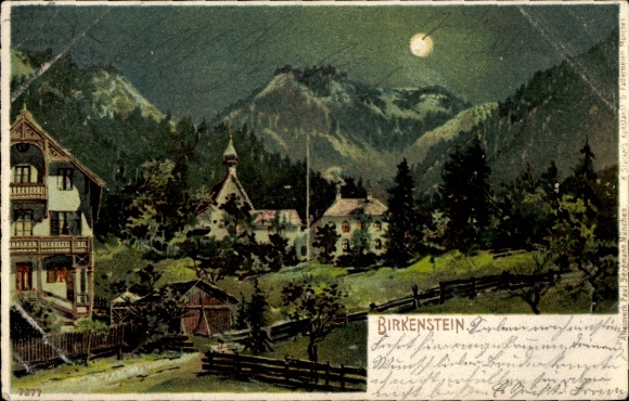 Postcard Birkenstein Fischbachau in Upper Bavaria, partial view, night view