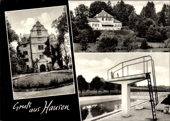 Postcard Hausen Oberaula in Hessen, swimming pool, building
