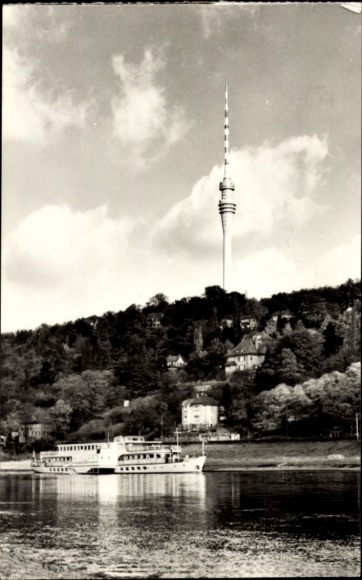 Postcard Dresden Wachwitz, TV tower, view from Wachberg