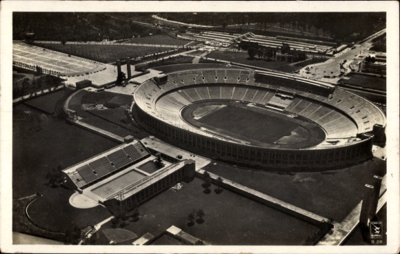 Postcard Berlin Charlottenburg Westend, Reichssportfeld, Olympic Stadium, aerial photograph