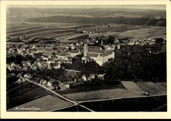 Postcard Kirchheim Schwaben, aerial photograph with Fugger Castle