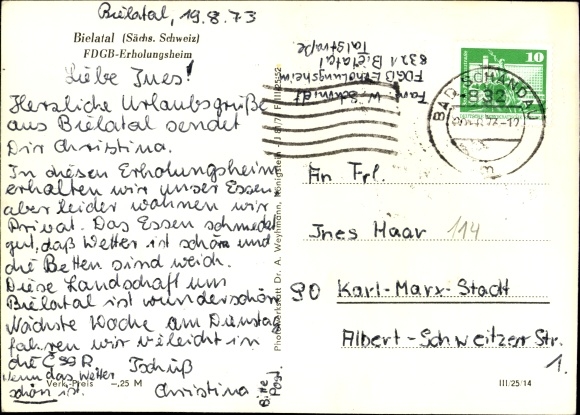 Postcard Rosenthal Bielatal Saxon Switzerland, FDGB convalescent home