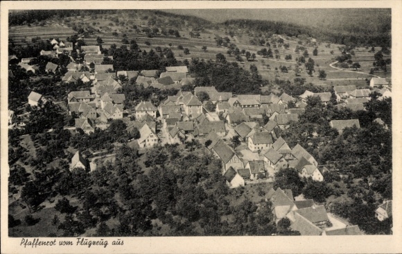 Postcard Pfaffenrot Marxzell in the Black Forest, aerial view of numerous roofs, trees, hills