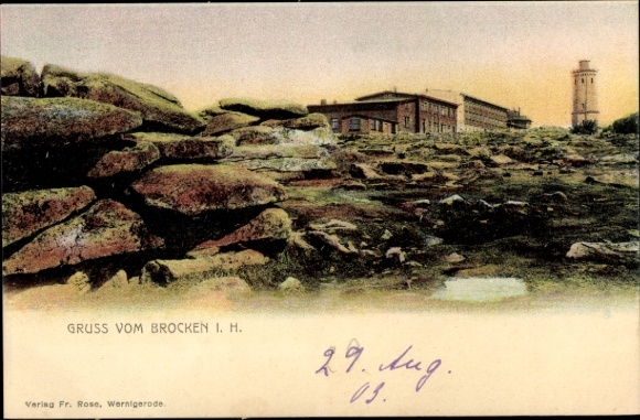 Brocken in the Harz Mountains, Brocken Tower, Brocken Hotel, view of the mountain landscape, stones, r Tur