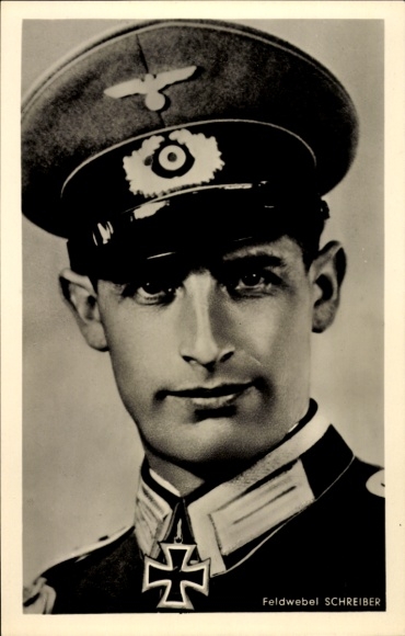 Ak Feldwebel Josef Schreiber, Ritterkreuzträger, Wehrmacht, Portrait, II. WK, Photo Hoffmann R 128