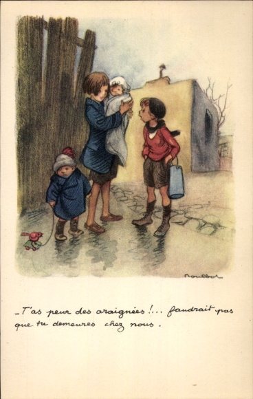 Artist Postcard Poulbot, Franciscque, You're afraid of spiders, Ligue Nationale against le Taudis