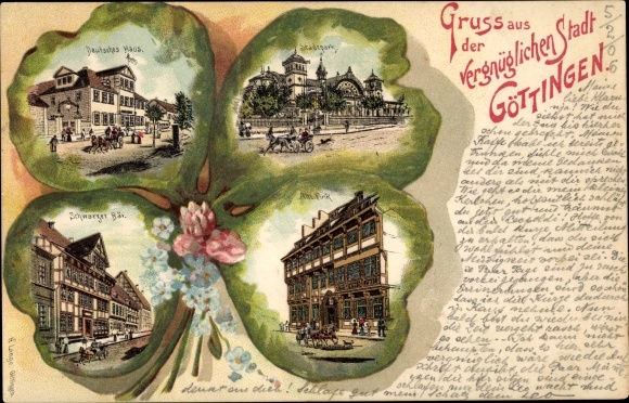 Klaverblad litho Göttingen in Nedersaksen, Duits huis, Zwarte beer, Stadspark, Alte Fink