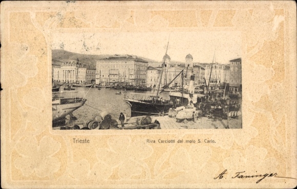 Präge Passepartout Ak Triest Trieste Friuli Venezia Giulia, Riva Carciotti, Molo S. Carlo