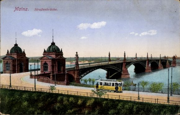 Ak Mainz am Rhein, Straßenbrücke, Straßenbahn