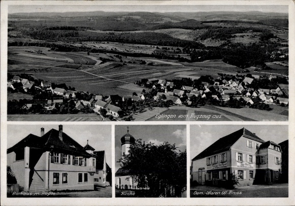 Ak Eglingen Dischingen in der Schwäbischen Alb, Eglingen vom Flugzeug aus, Rathaus m. Roßle, Kirc