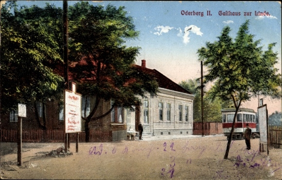 Postcard Bohumín Oderberg Region Moravian Silesia, Inn zur Linde, tram