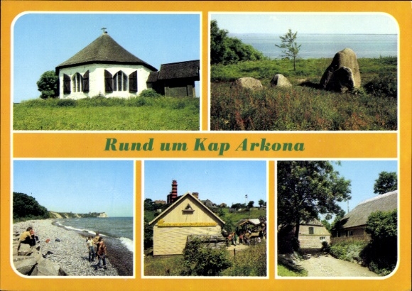 Postcard Arkona Putgarten on Rügen, Chapel Vitt, Räsenbarg, open-air restaurant Kap Arkona