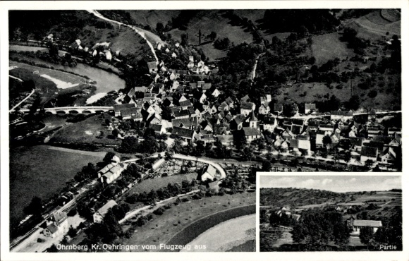 Postcard Ohrnberg Öhringen in the Hohenlohe district, aerial photograph