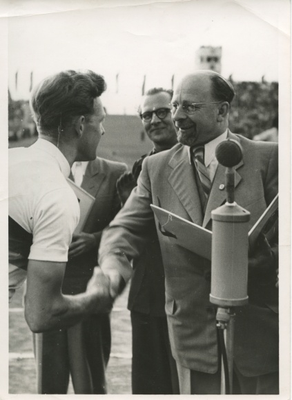 Photo of cyclist GA Täve Schur, awarding of the title Master of Sports, Walter Ulbricht, Honecker