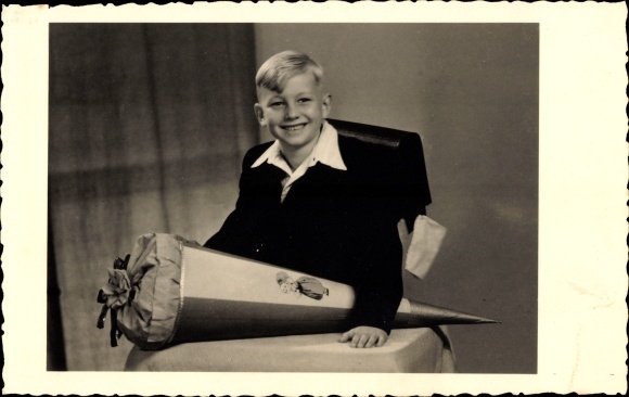 Photo Postcard Schoolboy with Candy Cone