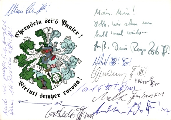 Studentika Postcard Berlin, Corps Cheruscia in the WSC, Ringstraße 89, coat of arms