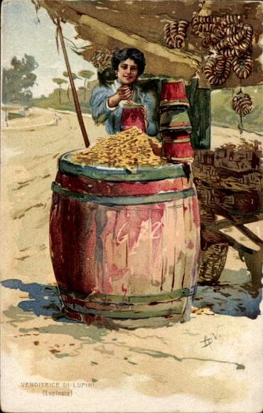 Artist Postcard Woman in Italian costume, trader, trade