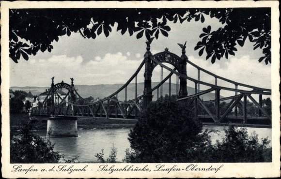 Postcard Laufen on the Salzach Upper Bavaria, Salzach Bridge, Laufen-Oberndorf