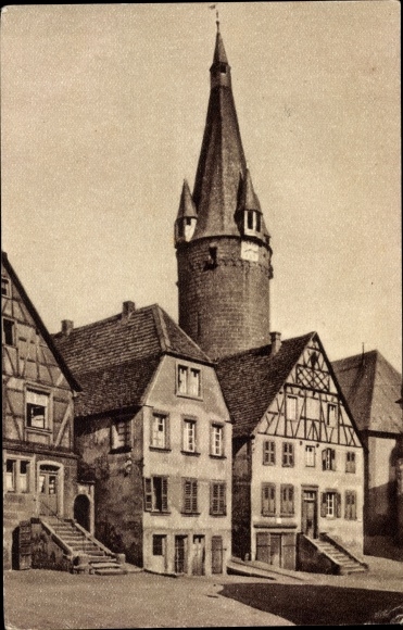 Postcard Ottweiler in Saarland, houses with an old tower