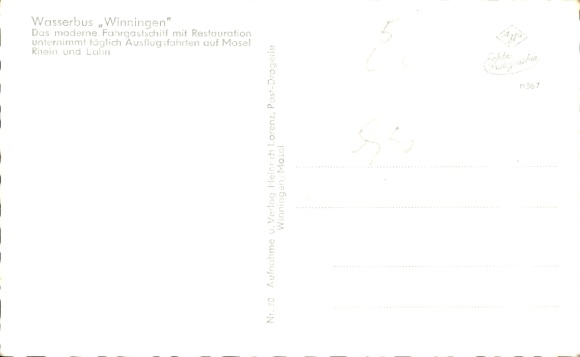 Postcard Winningen on the Mosel, water bus Winningen, Rosenberg, Weinhexenberg