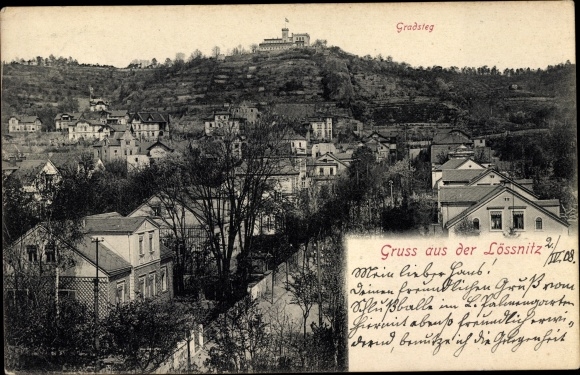 Postcard Lößnitz in the Ore Mountains, view of the town, Gradsteg