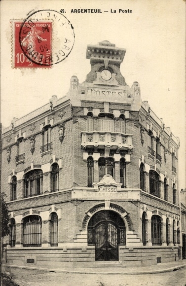Ak Argenteuil Val d'Oise, Historisches Postgebäude, Poststempel, alte Architektur,  aus 1914