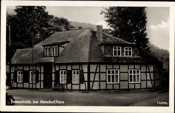 Ak Meisdorf Falkenstein in de Harz, Falkenhütte, vakwerkhuis