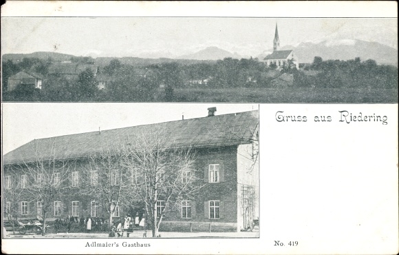Postcard Riedering in the Rosenheim district of Upper Bavaria, Adlmaier&#39;s inn, view of the town and surroundings
