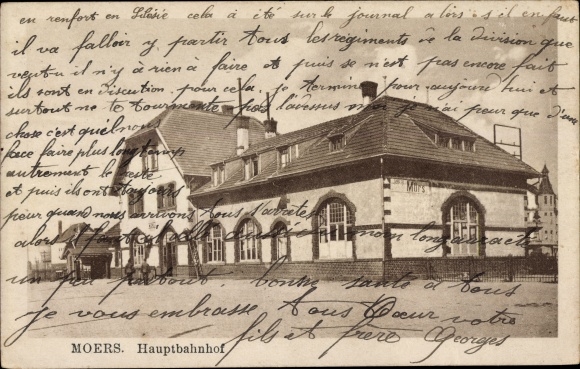 Postcard Moers on the Lower Rhine, main station