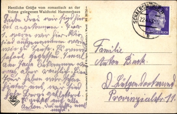 Postcard Schalksmühle in Sauerland, Waldhotel Hammerhaus, owner Mrs. Franke