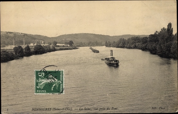 Postcard Bonnières-sur-Seine Yvelines, The Seine, view taken from the bridge