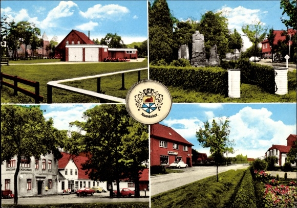 Postcard Neuenkirchen bei Bassum Kreis Diepholz, detailed views, coat of arms, memorial