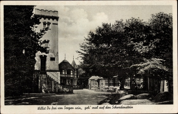 Postcard Pulsnitz Sachsen, mountain inn Schwedenstein, observation tower