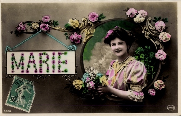 Letters Postcard Marie, Woman, Portrait, Flowers