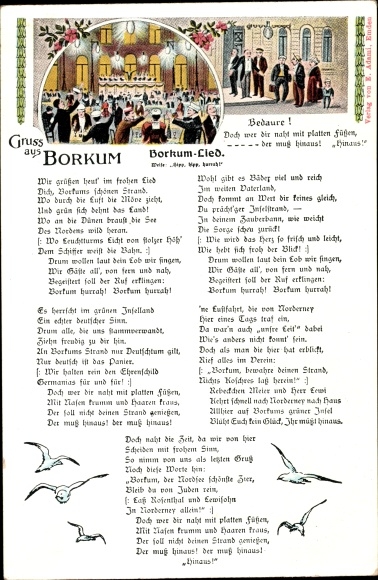 Judaica Song Postcard Borkum Song, Plate Feet, Anti Jewish