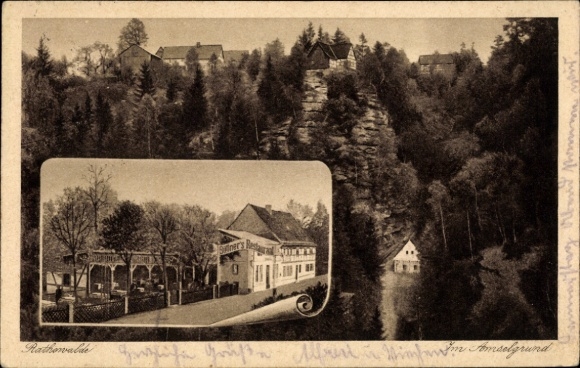 Ak Rathewalde Hohnstein Sächsische Schweiz, Felsenlandschaft, Restaurantansicht, natürliche Um...