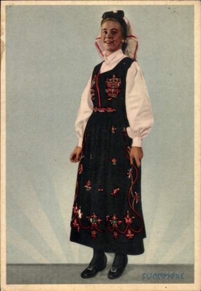 Postcard Sunnmøre Norway, young woman in Norwegian costume
