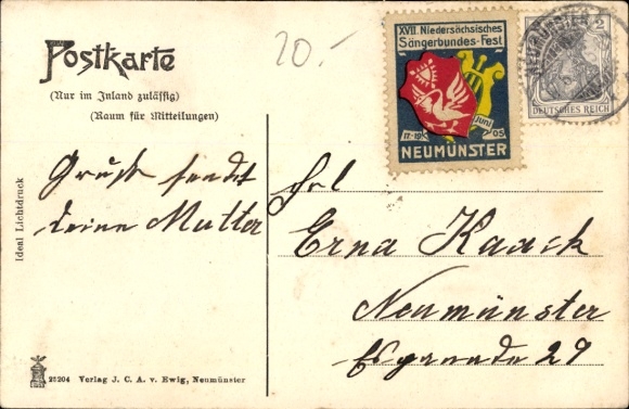 Postcard Neumünster in Holstein, 17th Lower Saxony Singers' Association Festival 1905
