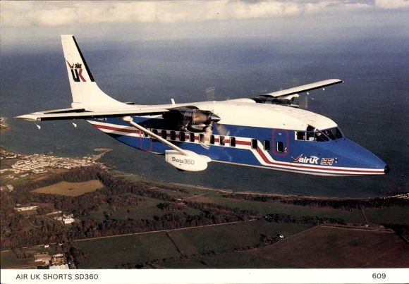 Postcard passenger aircraft Air UK, Shorts SD360
